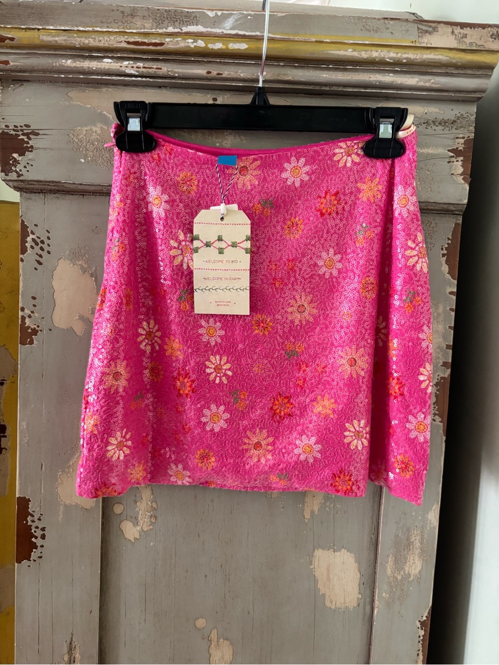 Women's Bright Pink Floral Mini sequin Skirt